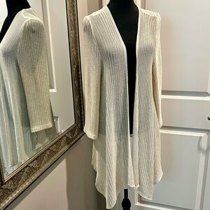 Chico's Cream Cardigan Sweater with Vertical Ribbed Knit